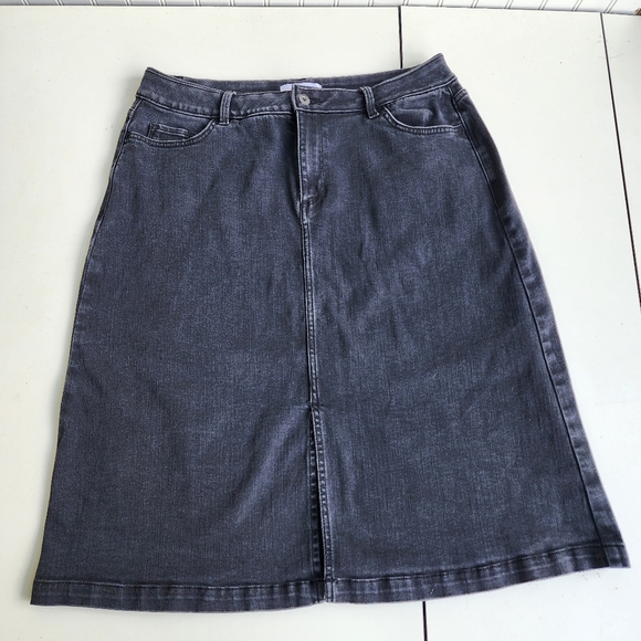 Liz Claiborne Womens Black Denim Skirt A-line Classic Midi Stretch Sz 14 - Picture 1 of 12